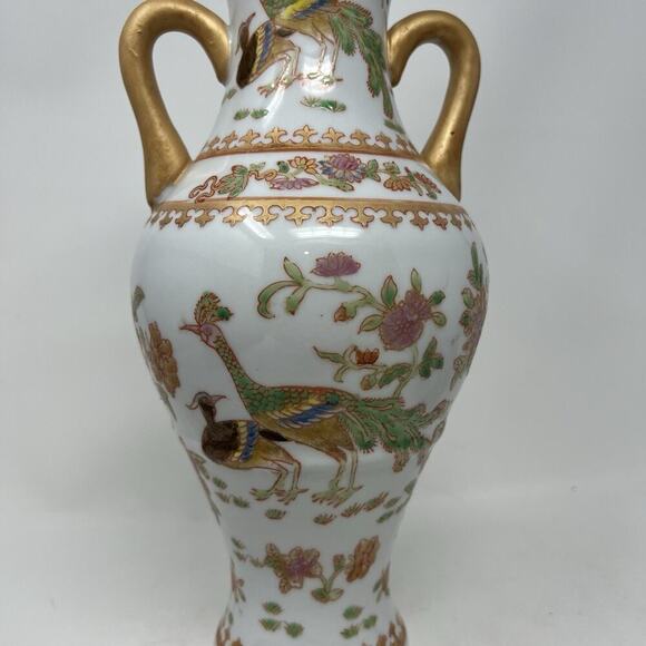 12.5" Vintage VTG Chinese Peacock Bird Vase Marked - Picture 6 of 13